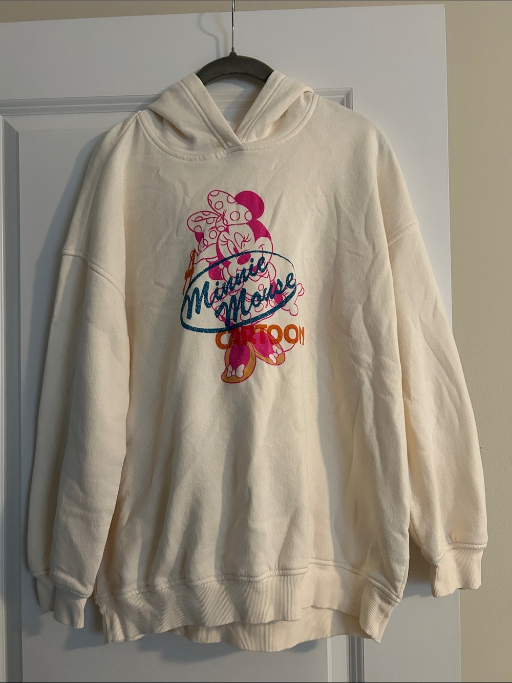 Old Navy Cream Hoodie with Pink and Blue Minnie Mouse Graphic